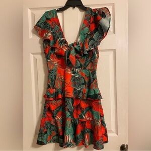 Womens BURU Tropical Print Flutter
Sleeve Tiered Dress Parisian Tie Size S/ M